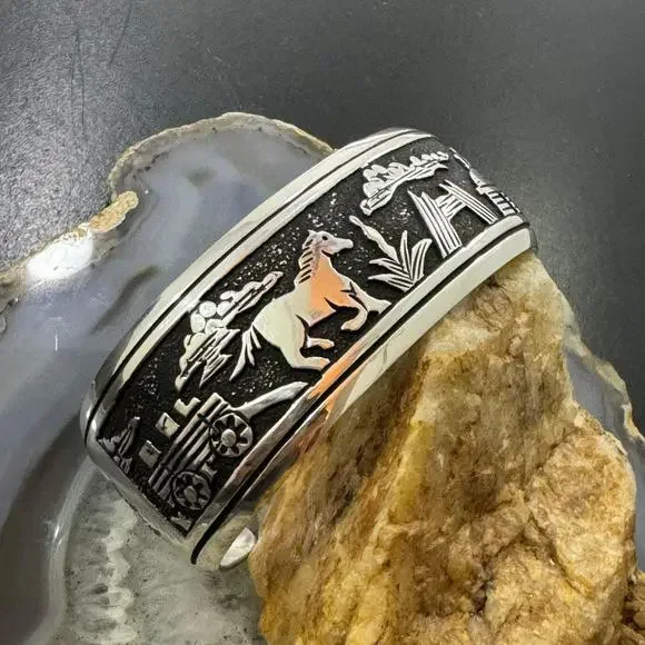 Tommy & Rosita Singer Sterling Silver Overlay Storyteller Unisex Bracelet - Picture 4 of 10